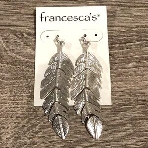 Francescas Silvertone Leaf Feather Dangling Earrings NEW